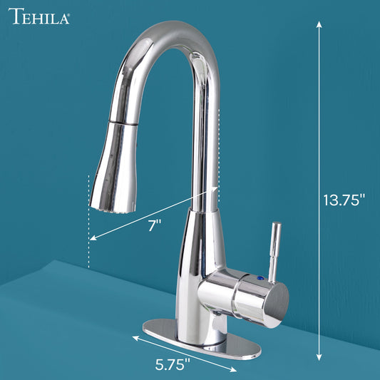 Tehila Chrome Finish Low Profile Pull-Down Faucet