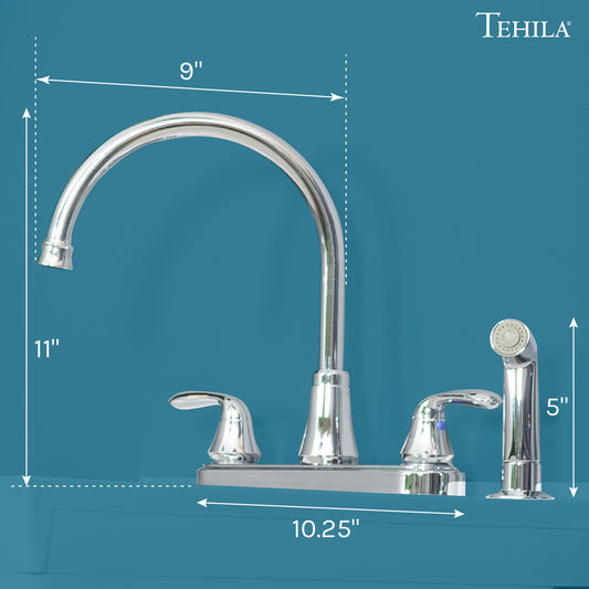 Tehila Chrome Finish Wide-set Gooseneck Faucet with Side Sprayer