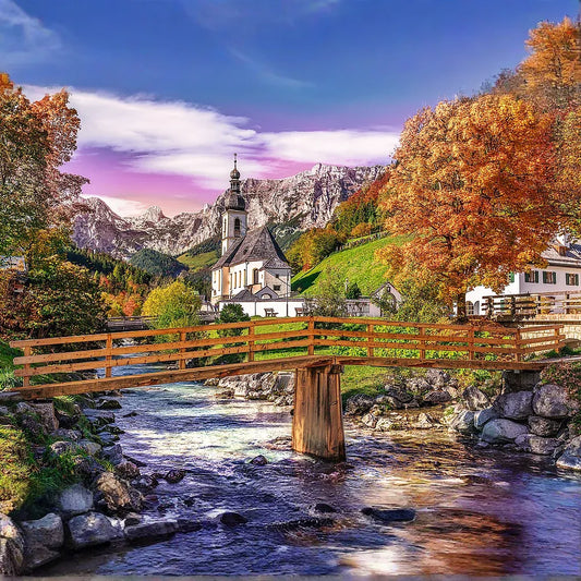 1000 Piece Jigsaw Puzzles, Bavaria in Autumn, German Landscape Puzzle with the Alps, Village and River, Adult Puzzles, Trefl 10623