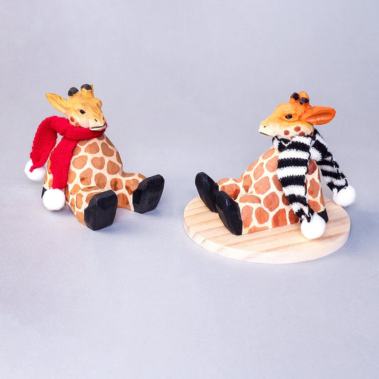 Handmade Wood-Carved Giraffe Cellphone Stand