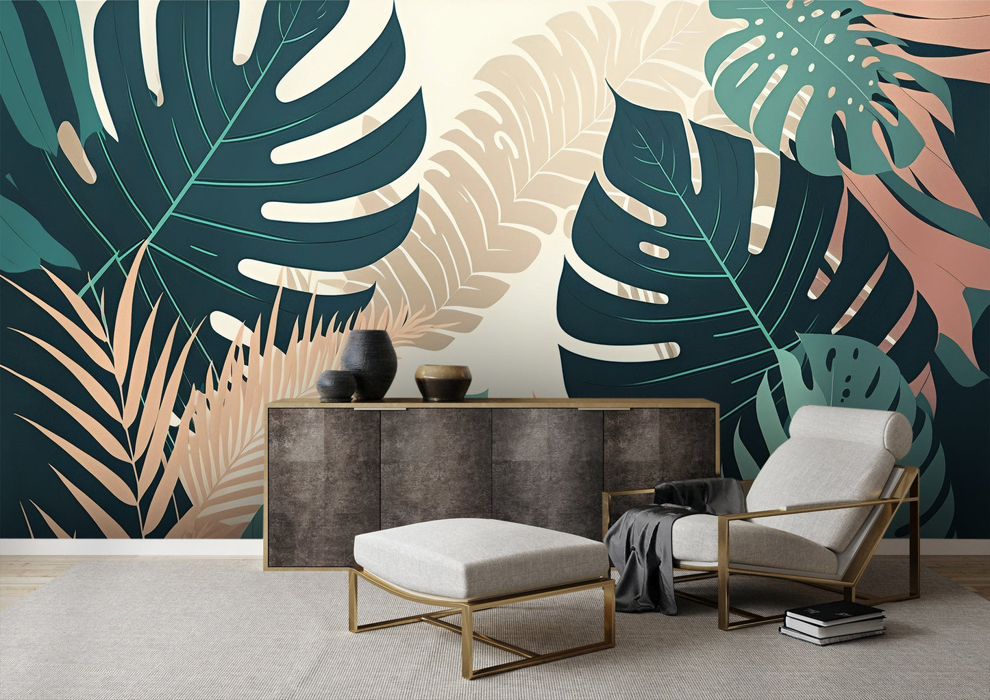 Tropical Monstera Leaf Mural