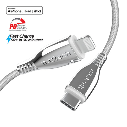 Naztech Titanium USB-C to Lightning Braided Cable 6ft
