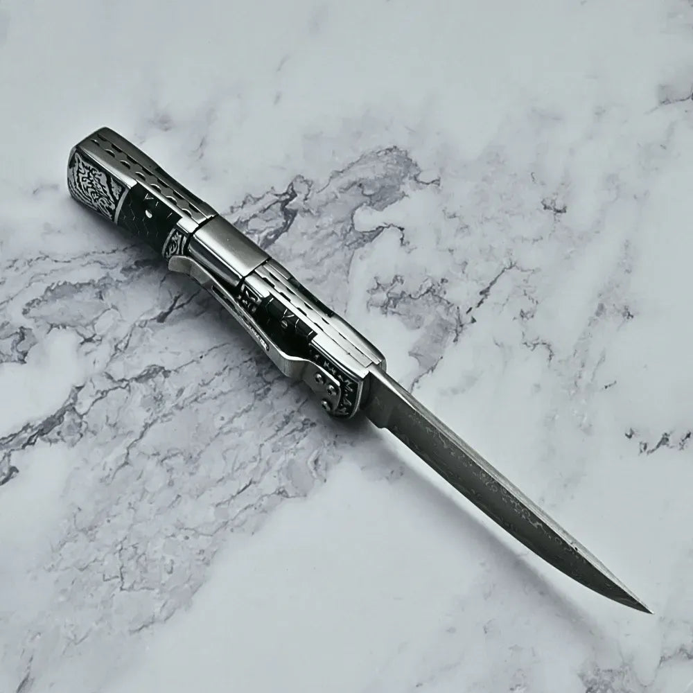 Wraith Damascus Pocket Knife with Honeycomb Resin Handle