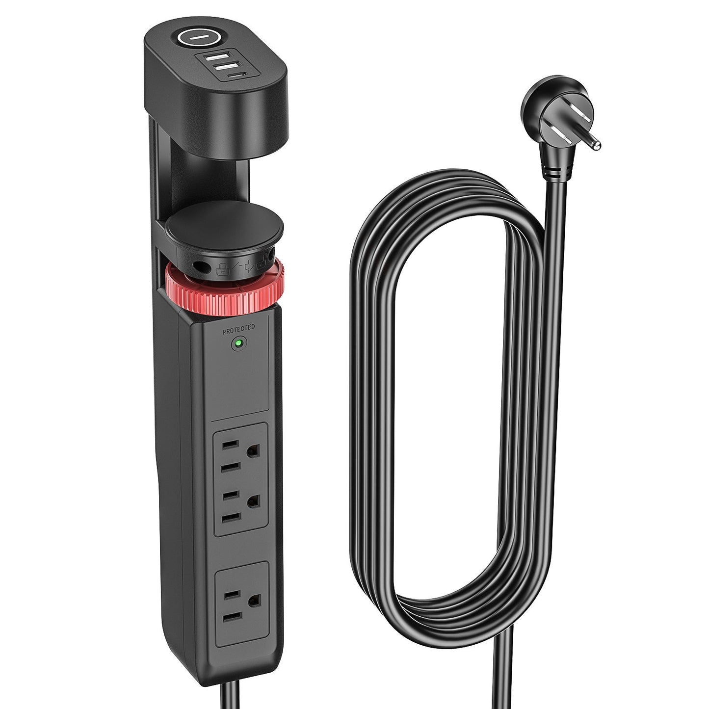 CRST Desk Clamp Surge Protector Power Strip with USB-C Port 6FT Extension Cord Flat Plug 1020J Protection Fits Tables Up to 2 Inches 36 Months Warranty