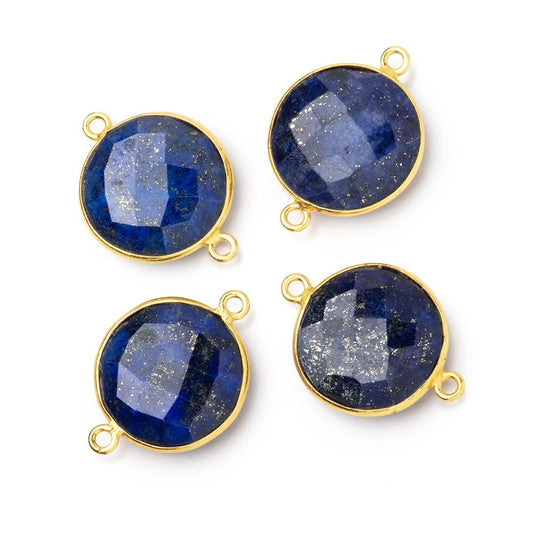 19mm Vermeil Bezel Lapis Lazuli Faceted Coin Connector 1 piece