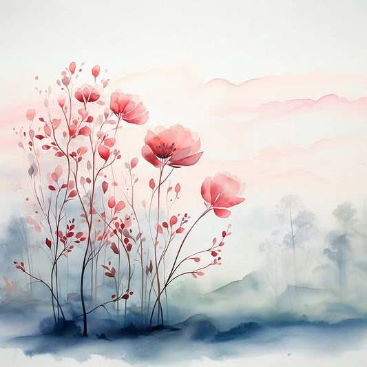 Minimalist Red Flower Mural
