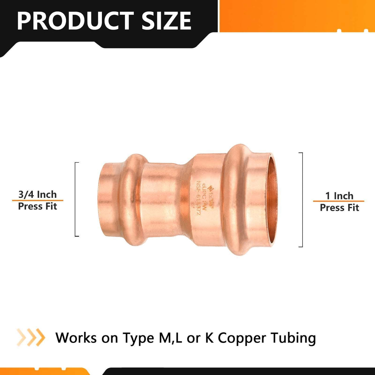 1" x 3/4" Copper Press x Press Coupling NO Stop (Lead Free)