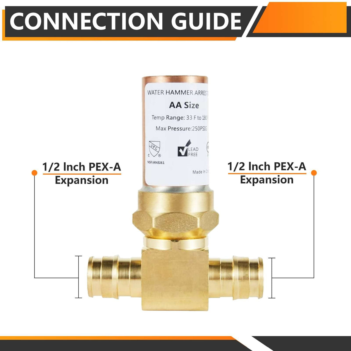 1/2" PEX-A Expansion, Water Copper Hammer Arrestor Tee