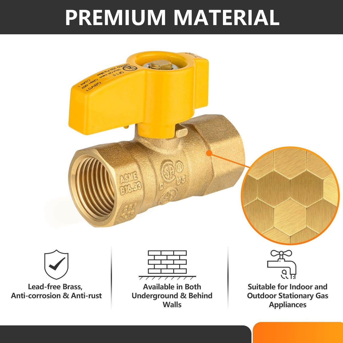 1/2" FNPT Gas Valve, Yellow