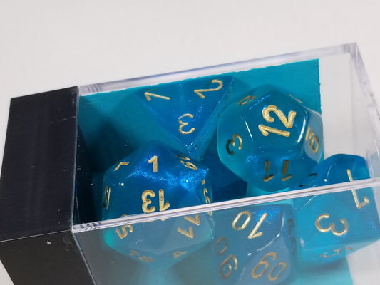 CHX 27486 Polyhedral 7-Die Borealis Teal w/ Gold Numbers Set Of 7 Dice Chessex
