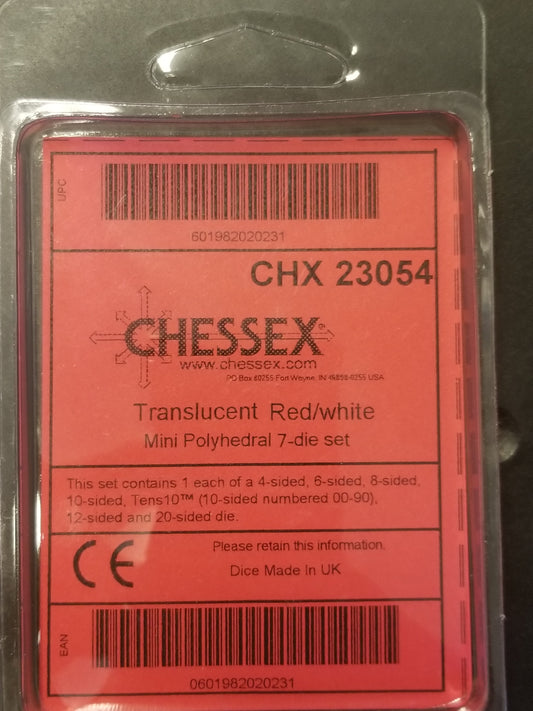 Chessex Translucent Red w/ White Mini Polyhedral 7-die Set CHX 23054 OOP