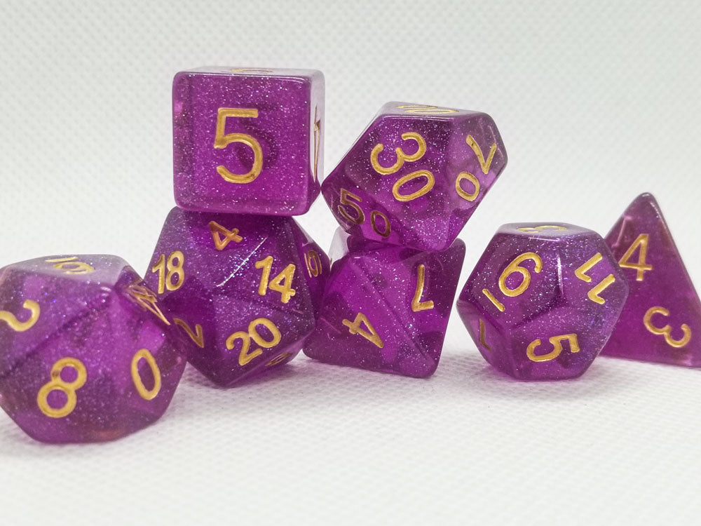 Time Walker | Purple w/Gold Glitter 7-Dice Set RPG Dice Set