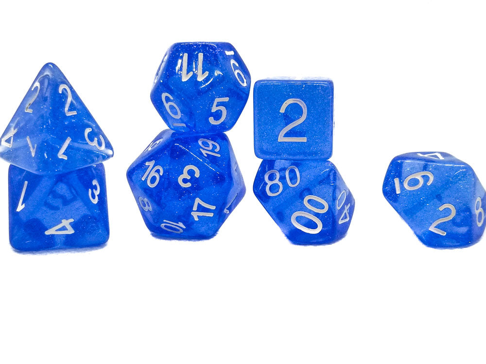 Time Walker | Blue w/White Glitter 7-Dice Set RPG Dice Set