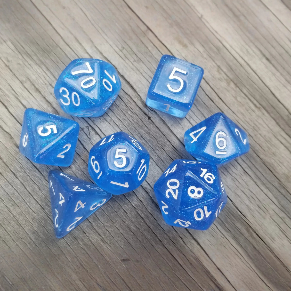 Time Walker | Blue w/White Glitter 7-Dice Set RPG Dice Set