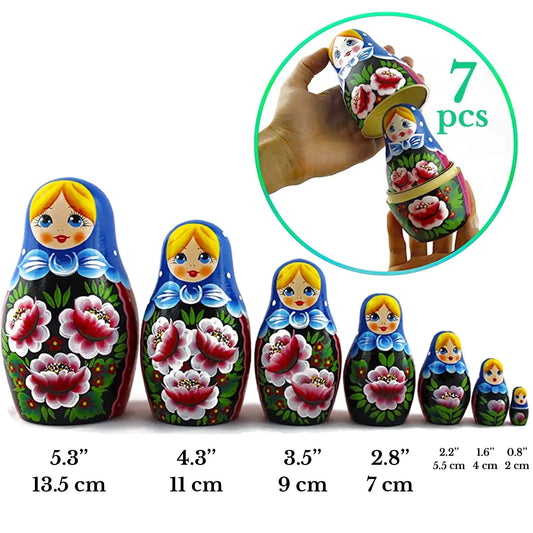 Nesting Babushka Dolls Handmade Rose Hand painted Matruska Stacking 7 Dolls Munecas rusas Home Decor Decorations