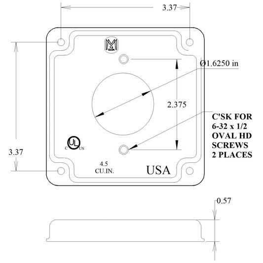 1-Gang, Single 1.6250 Diameter Receptacle, Unfinished Galvanized Steel 4 Inch Raised Cover - Made in USA