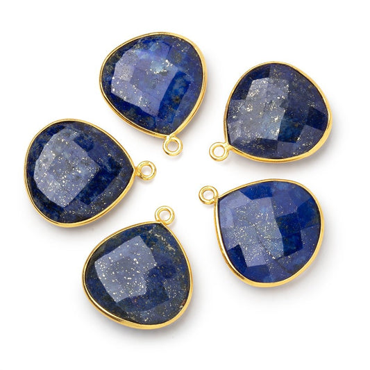 21mm Vermeil Bezel Lapis Lazuli Faceted Heart Pendant 1 piece