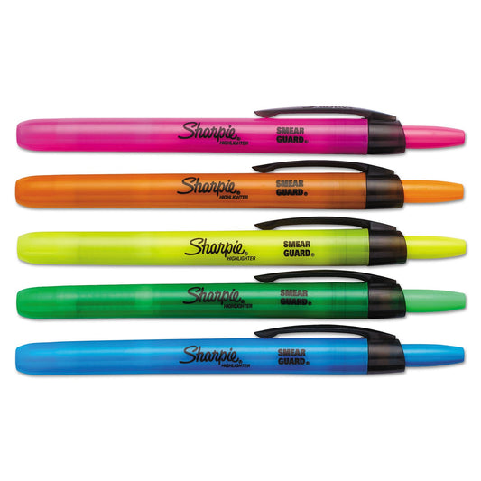 Sharpie Retractable Highlighters, Assorted Ink Colors, Chisel Tip, Assorted Barrel Colors, 5/Set