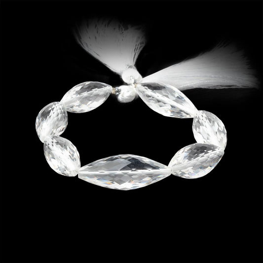 22x10-27x11mm Crystal Quartz Faceted Bi-Cone Marquise 6.5 inch 7 Beads