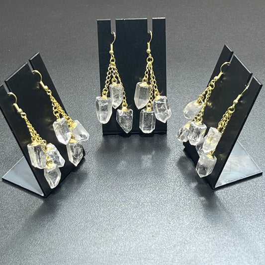 Quartz Crystal Earrings Pair (Gold Stainless Hooks) Gemstone Jewelry