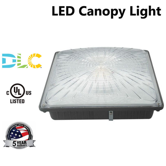 45W 65W LED Canopy Lights 4000K 5000K 120-277V Dark Bronze Finish 10″X 10″ Square Gas Station Ceiling Light Fixture for Garage Shop UL DLC Listed