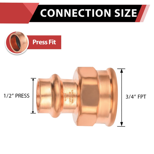 1/2" Press Copper x 3/4" Female Threaded Adapter (Lead Free)