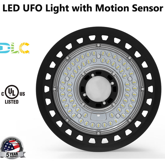 UFO High Bay Light with Motion Sensor 160W 240W Dimmable LED Shop Light 100-277V 5000K for Commercial Warehouse Lighting Fixture UL DLC Listed