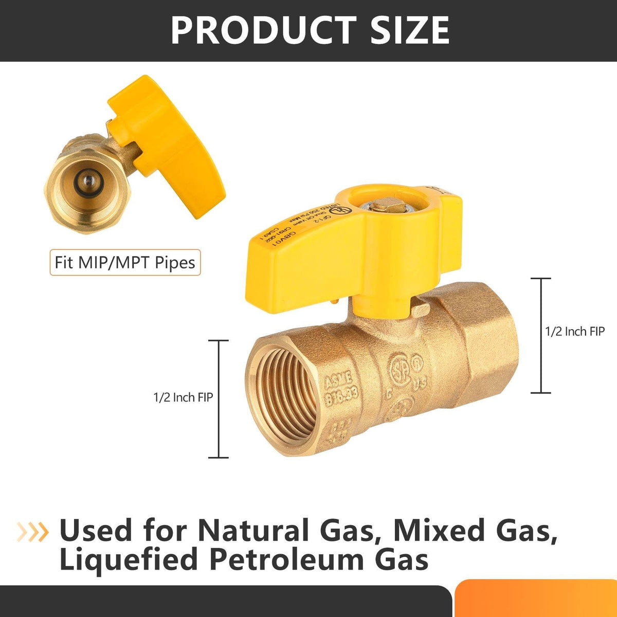 1/2" FNPT Gas Valve, Yellow