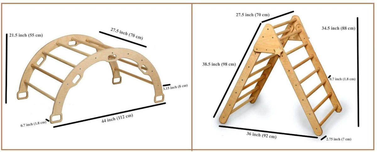 Montessori Climbing Set (3 Pieces)| Pikler Triangle, Climbing Arch & Ramp