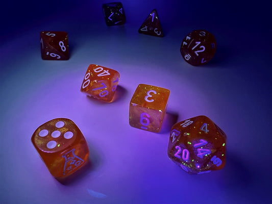 Borealis® Polyhedral Blood Orange/white Luminary™ 7-Die Set (with bonus die)