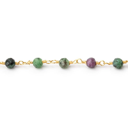 3.5mm Ruby in Zoisite Micro Faceted Rounds on Gold Plated Chain