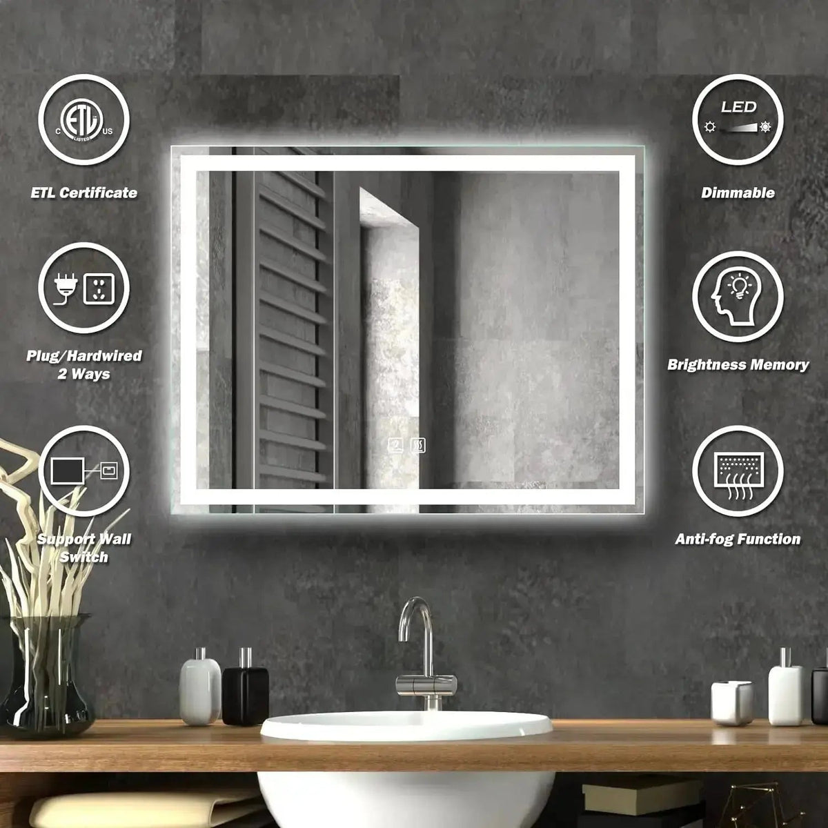 36 x 24 Inch Center Glow LED Bathroom Mirror