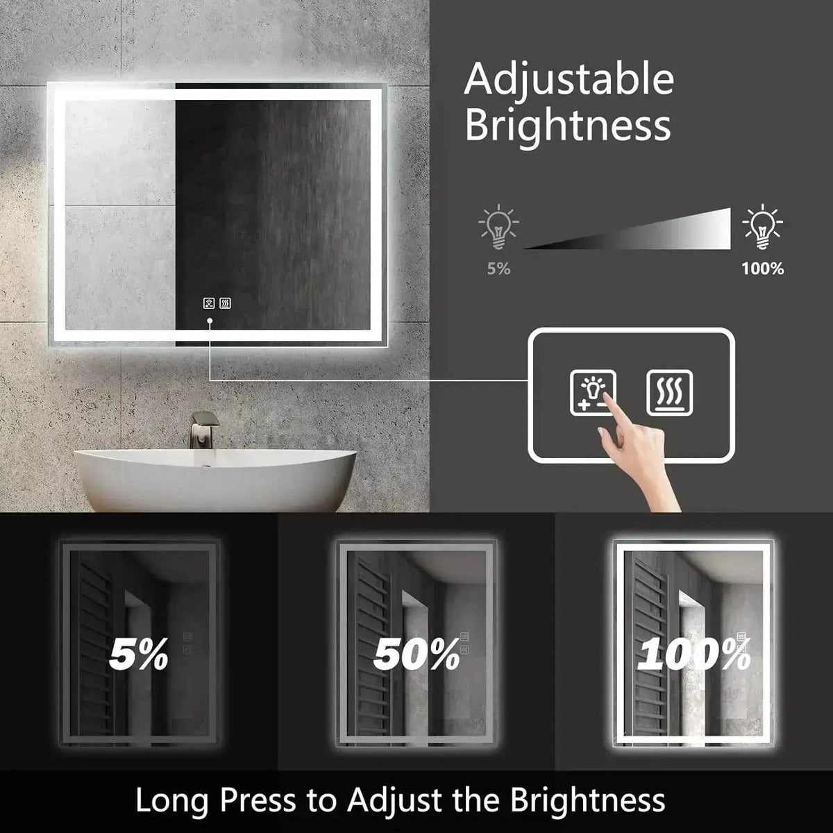 36 x 24 Inch Center Glow LED Bathroom Mirror