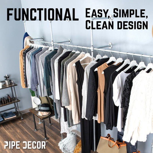 115 in. Galvanized Wall Mounted Clothing Rack, Triple