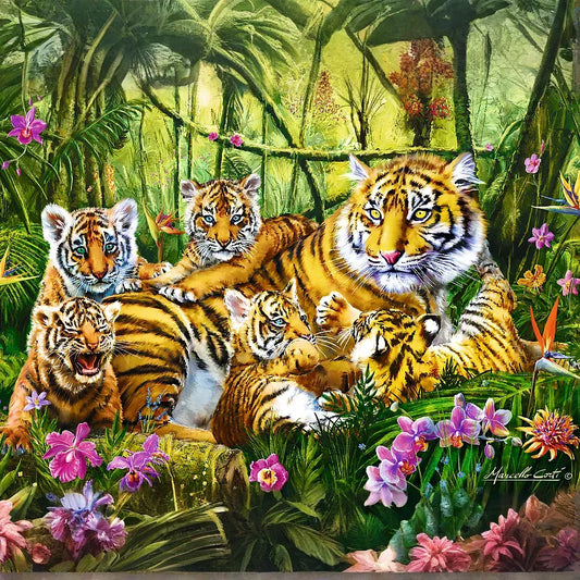 500 Piece Jigsaw Puzzles, Family of Tigers, Jungle, Wild Animals, Tiger Cubs, Big Cats, Adult Puzzles, Trefl 37350