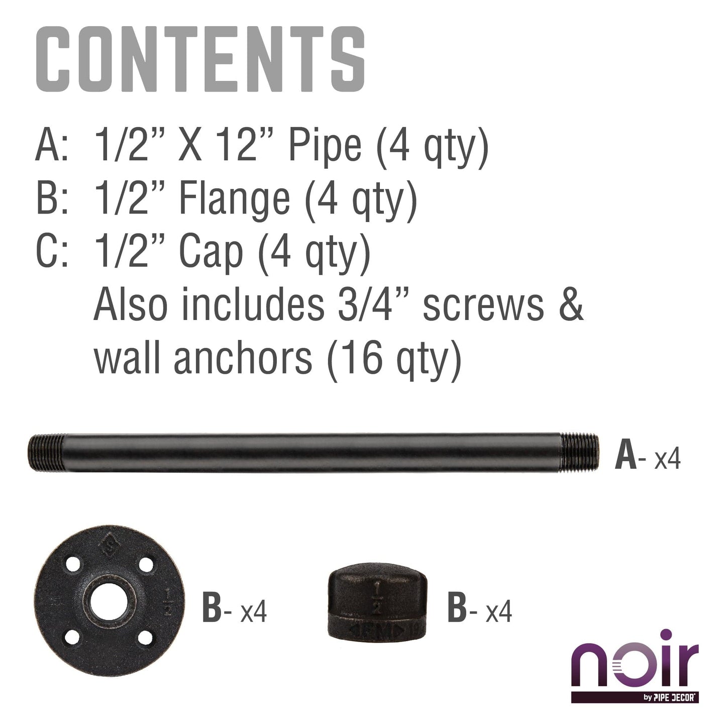 1/2 in. x 12 in. Noir Black Clothing Hanging Bracket Kit, 4 Pack