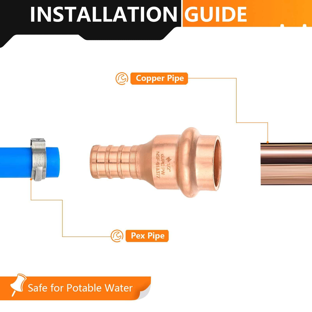 1/2" Press Copper x 1/2" PEX Crimp Adapter (Lead Free)
