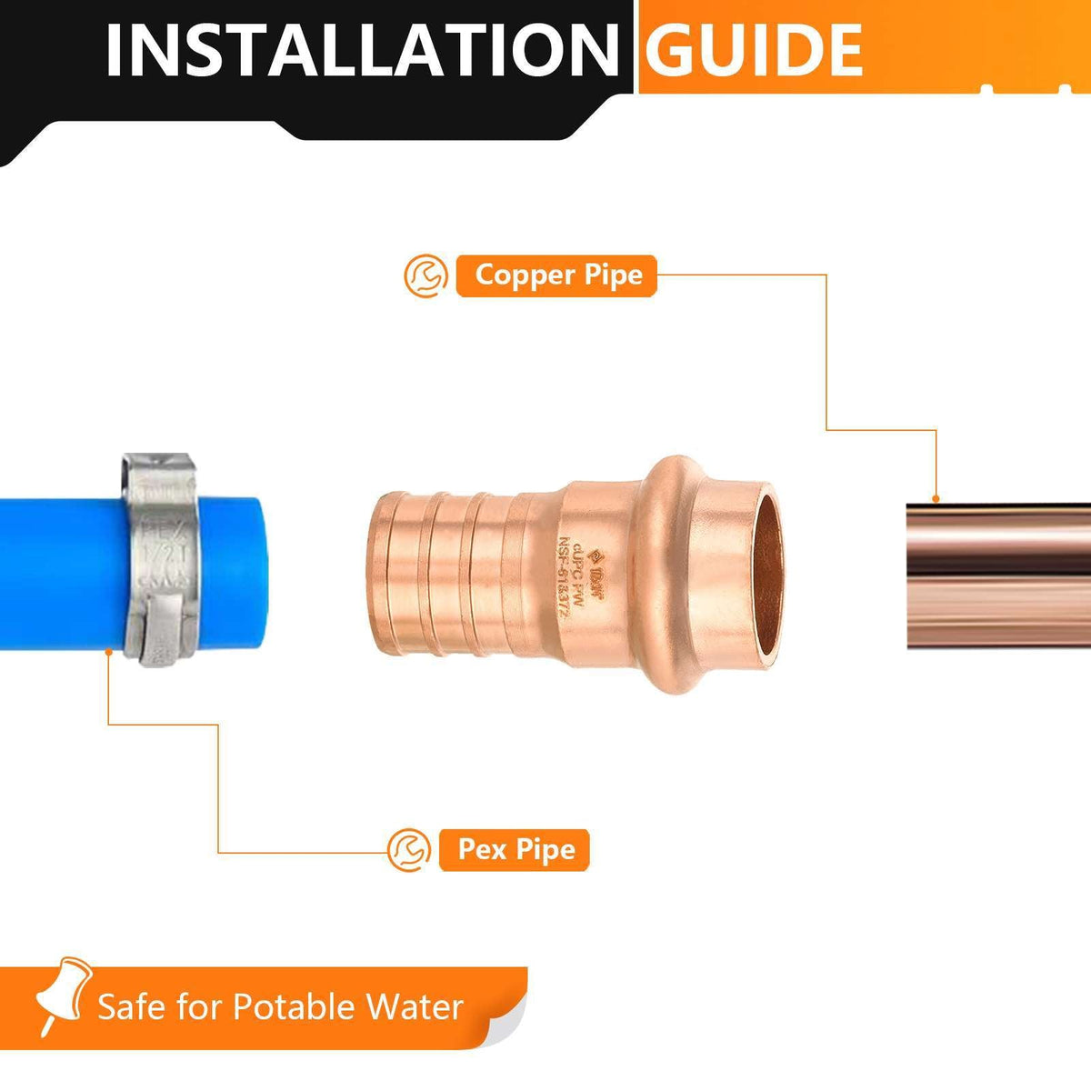 1/2" Press Copper x 3/4" PEX Crimp Adapter (Lead Free)