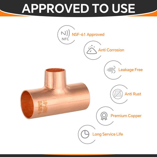 1" x 1" x 1/2" Copper Reducing Tee