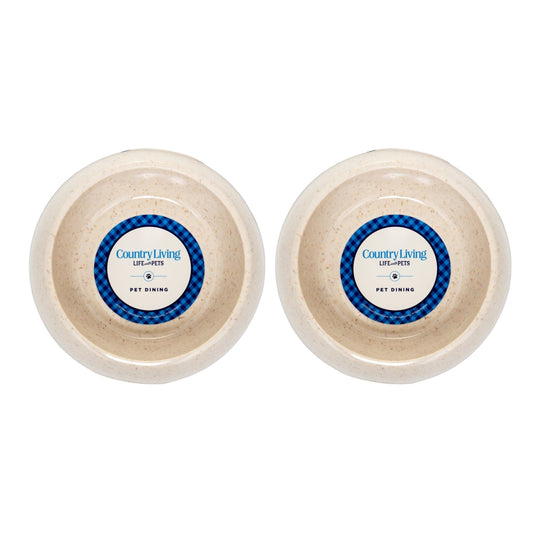 Country Living Set of 2 Natural Fiber Dog Bowls – White Swan