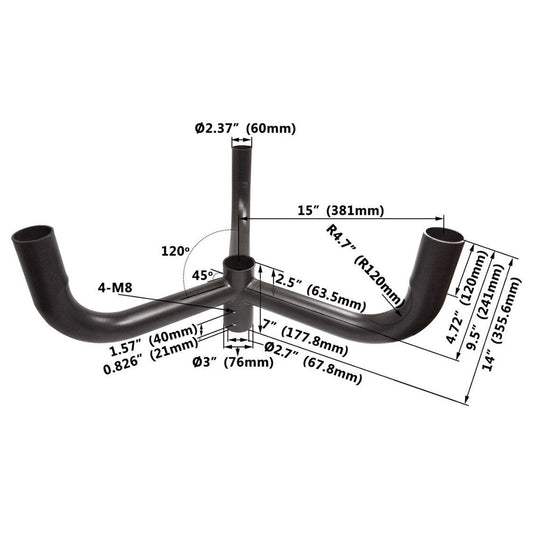 Triple Bullhorn Bracket with 3 Arms at 120 Degree, Tenon Adapter for 3 Light Fixtures with 2 3/8" Slip Fit, Shoebox Light Mount Bracket -2 Pack