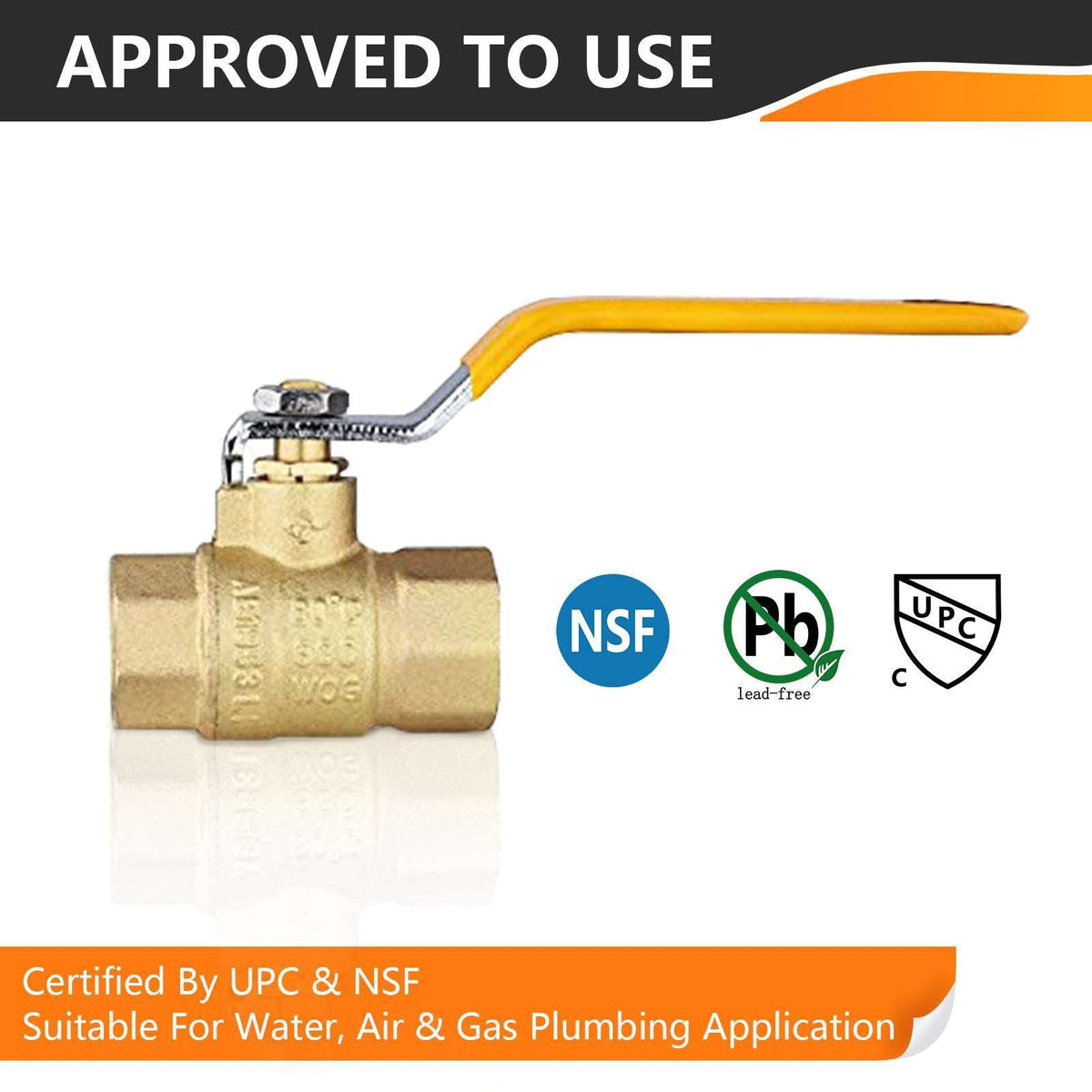 1/2" FNPT Ball Valve, Yellow (Lead Free)