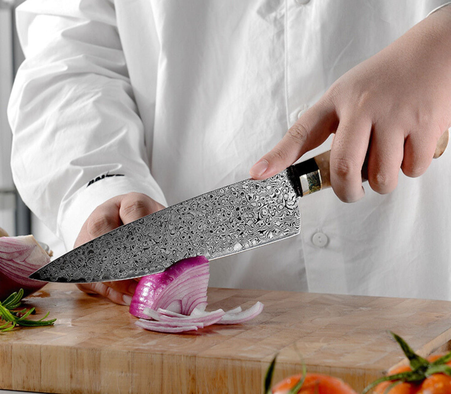 Shinobi VG10 Handmade Damascus Chef Knife with Exotic Olive Wood Handle