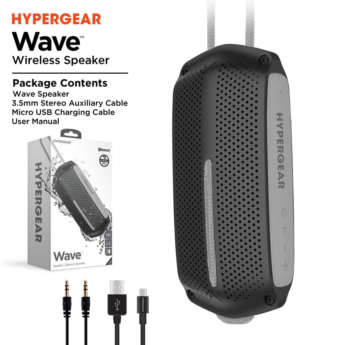 HyperGear Wave Water Resistant Wireless Speaker with Extended Battery Life (WATER-PRNT)