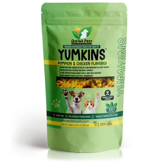 𝗦𝗨𝗕𝗦𝗖𝗥𝗜𝗣𝗧𝗜𝗢𝗡 • Yumkins™: Pumpkin & Chicken Flavored Paws and Bones (Dogs and Cats) - Large Size Single Pouch - 6.9oz
