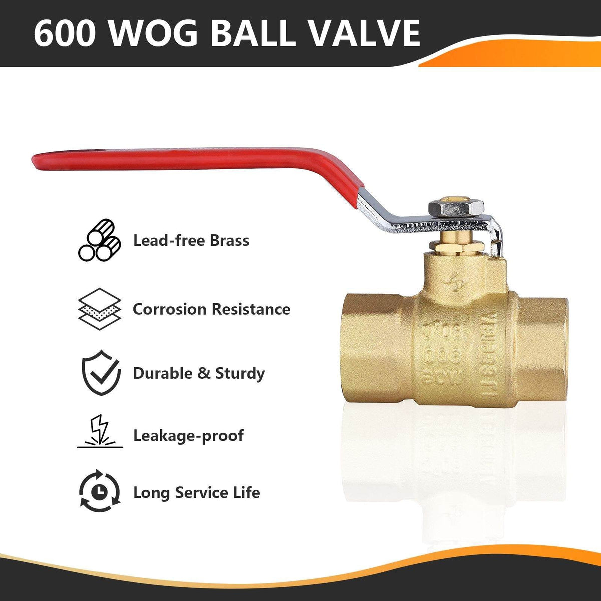 1/2" FNPT Ball Valve, Red (Lead Free)