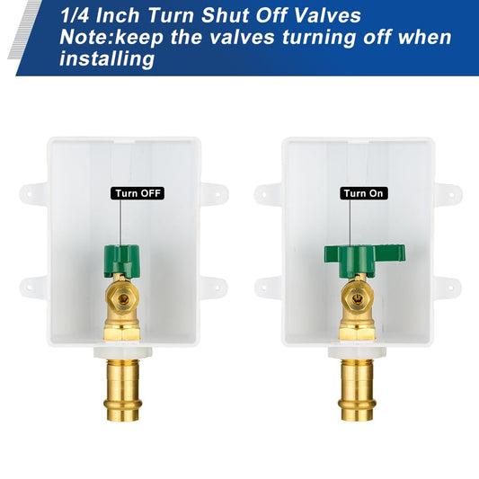 1/2" Copper Press Inlet, Ice Maker Outlet Box, with Installed 1/4 Turn Ball Valve
