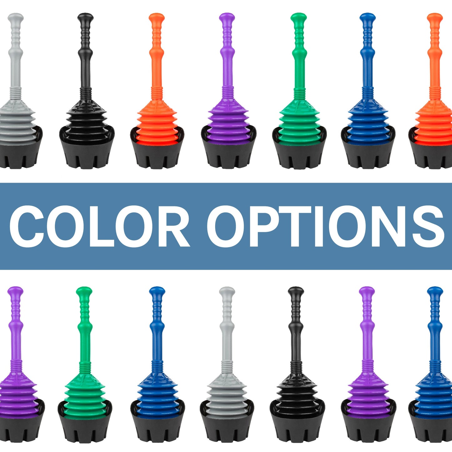 Antimicrobial Bellows Accordion Toilet Plunger with Black Storage Tray (Blue)