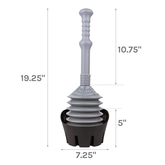 Antimicrobial Bellows Accordion Toilet Plunger with Black Storage Tray (Grey)