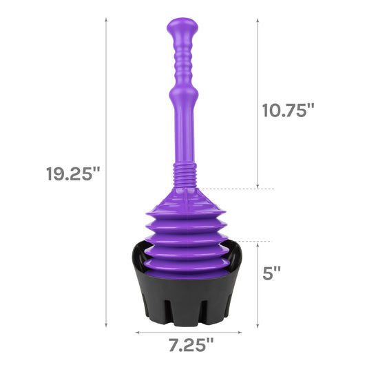 Antimicrobial Bellows Accordion Toilet Plunger with Black Storage Tray (Purple)